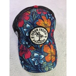 Senor Frogs Trucker Hat Tropical Floral Snapback Freeport Bahamas Mesh Cap...